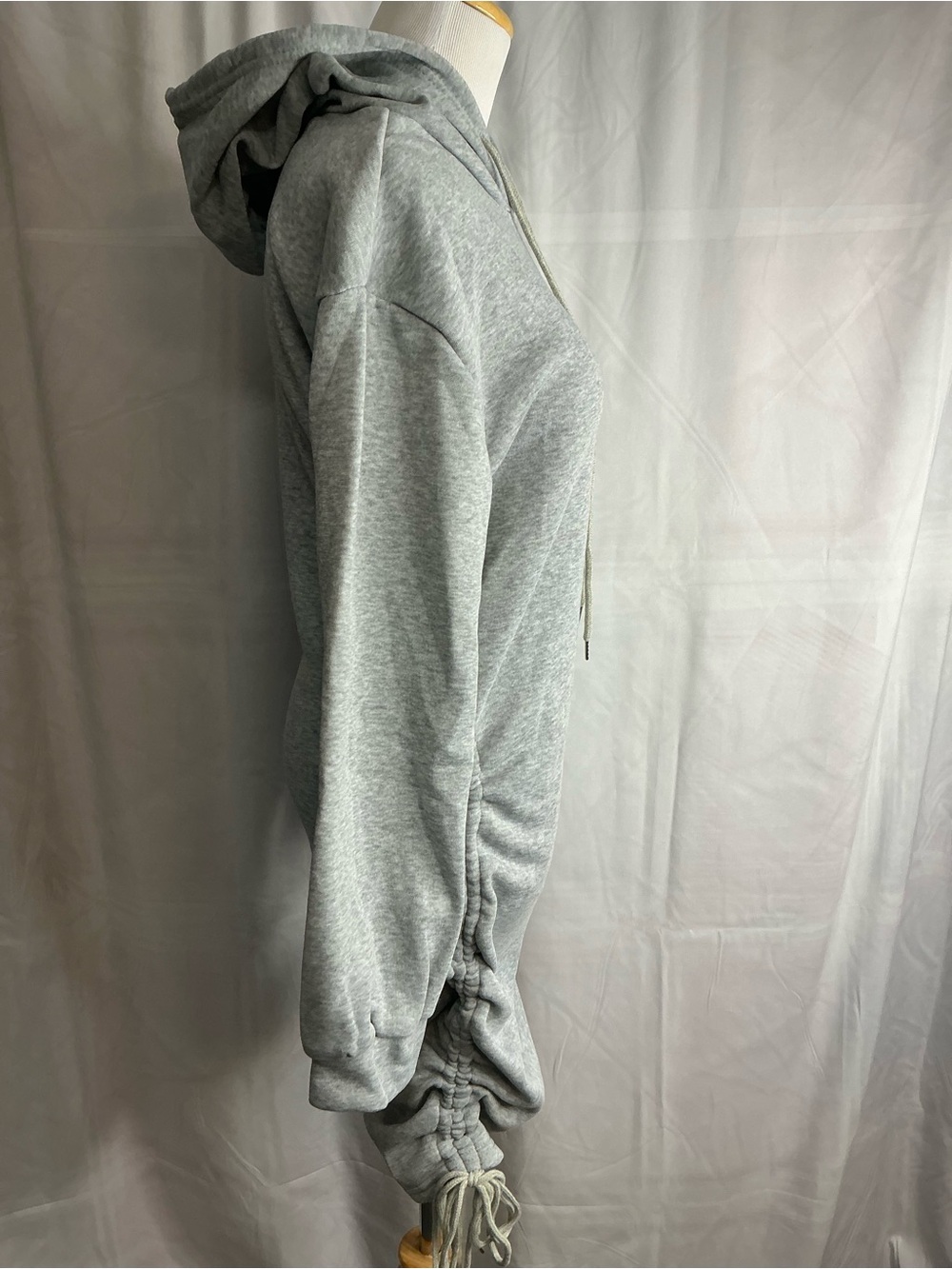 2396 -Casual Drawstring Ruched Hooded Bodycon Mini Sweatshirt Dress - Picture 9 of 16